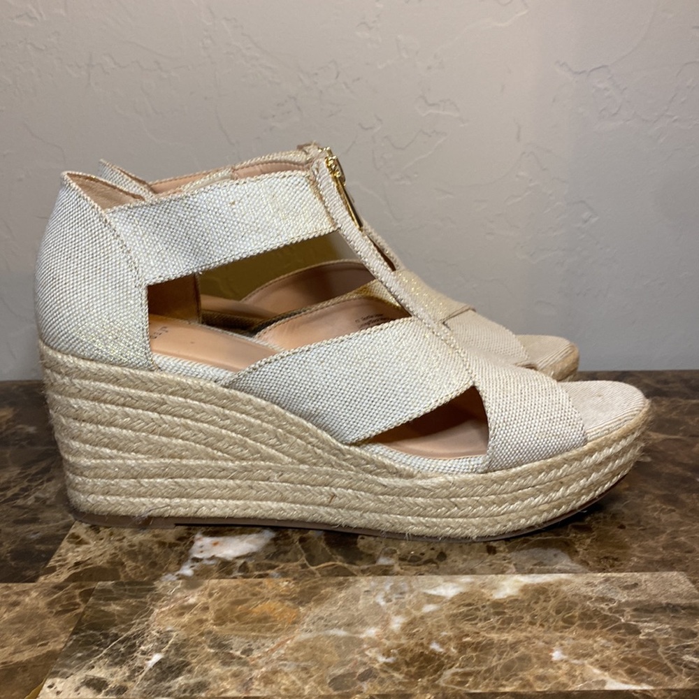 Wedge Platform Espadrilles- Tan with gold stitch -Size 11